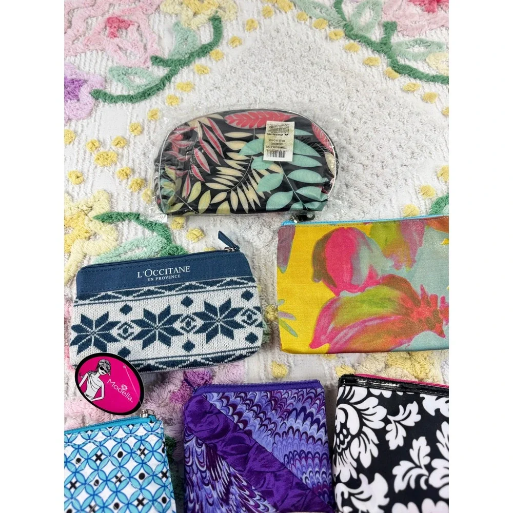 Lot of 7 Cosmetic Bags Travel Pouches L'Occitane Modella Floral Geometric Red